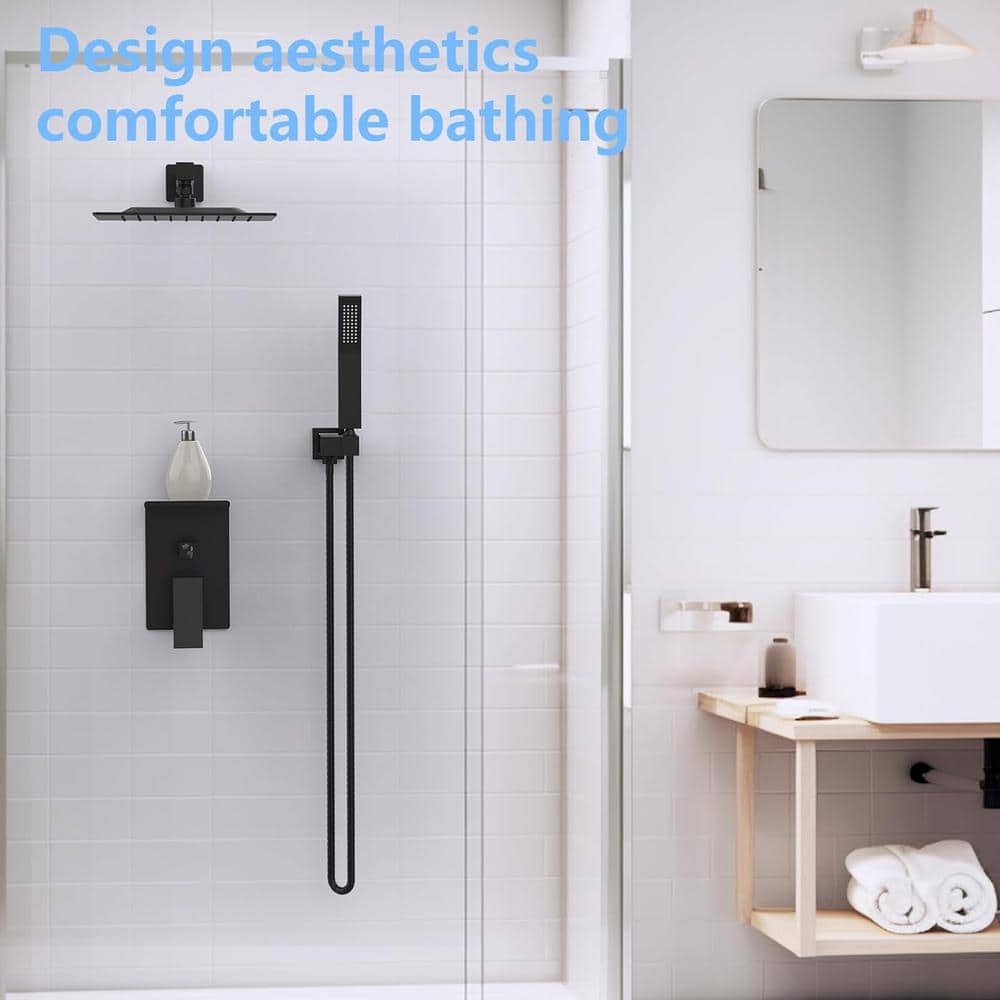 Matte Black Square Dual Rain Shower System with Handheld