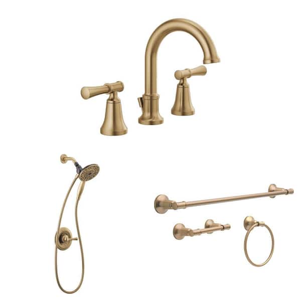Chamberlain Gold 8 in. Widespread Faucet, Single-Handle Shower Faucet and 3-Piece Hardware Set, Champagne Bronze