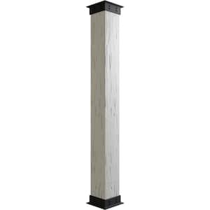 6 in. x 4 ft. Pecky Cypress Endurathane Faux Wood Non-Tapered Square Column Wrap w/ Faux Iron Capital & Base