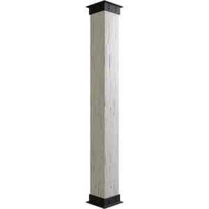 6 in. x 9 ft. Pecky Cypress Endurathane Faux Wood Non-Tapered Square Column Wrap w/ Faux Iron Capital & Base