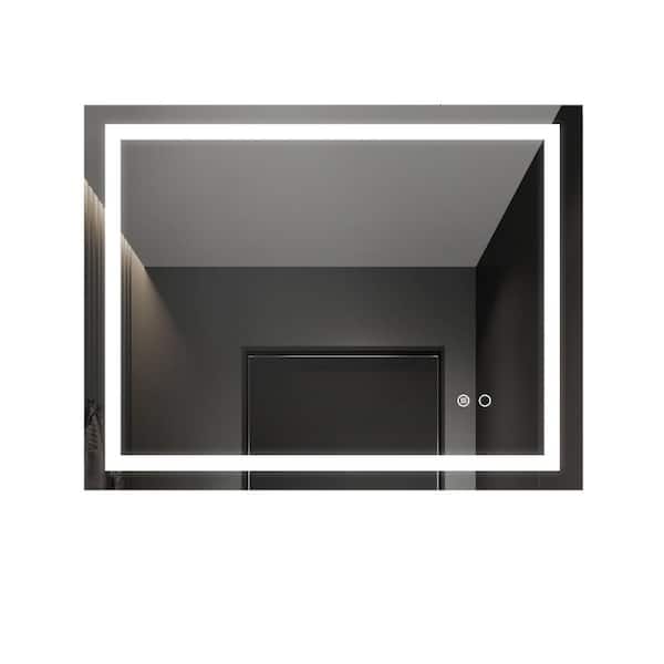 YASINU 36 in. W x 28 in. H Rectangular Frameless Anti-Fog LED Light Wall Mounted Bathroom Vanity Mirror with Touch Button