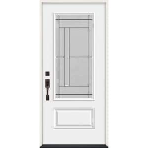 36 in. x 80 in. Right-Hand 3/4 Lite Decorative Glass Atherton Modern White Fiberglass Prehung Front Door