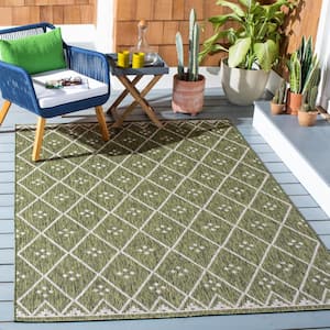 Courtyard Green/Gray Doormat 3 ft. x 5 ft. Diamond Lattice Indoor/Outdoor Patio Area Rug