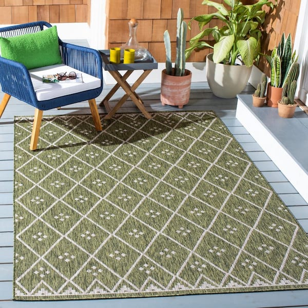 Courtyard Green/Gray Doormat 3 ft. x 5 ft. Diamond Lattice Indoor/Outdoor Patio Area Rug