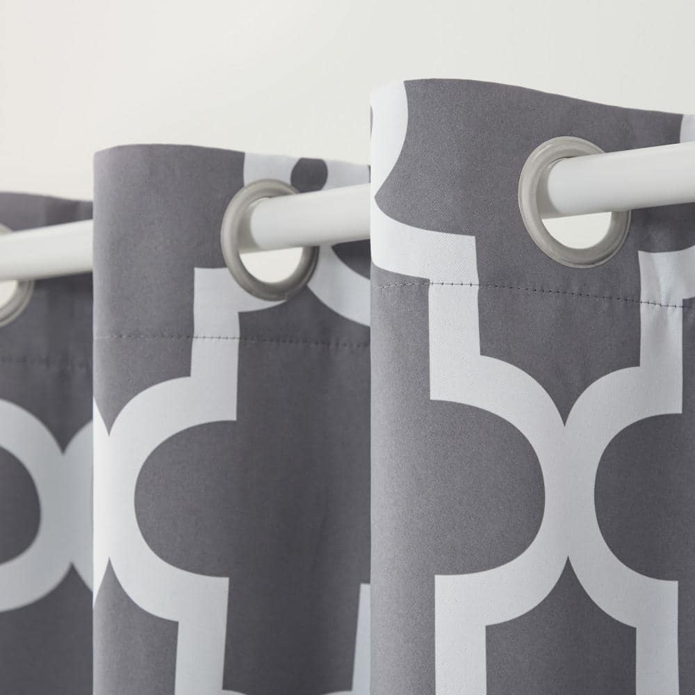 Black Pearl and White Geometric Blackout Grommet Curtain Panels