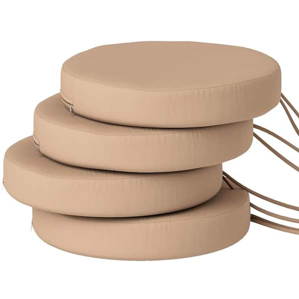 15 in. Round Khaki Outdoor Patio Chair Cushions(Set of 4)