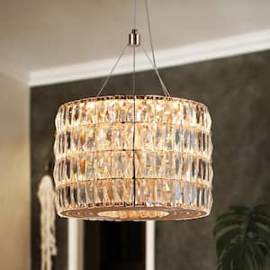 Brusmogan 1-Light dimmable Integrated LED Plating Rose Gold Cylinder Chandelier with Crystals