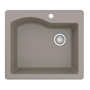 Drop-In Quartz Composite 25 in. 1-Hole Single Bowl Kitchen Sink in Concrete