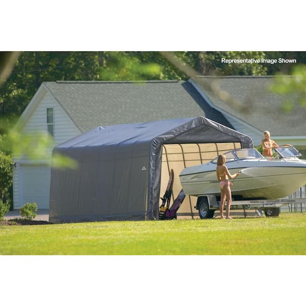 12 ft. W x 28 ft. D x 8 ft. H Steel and Polyethylene Garage without Floor in Grey with Corrosion-Resistant Frame