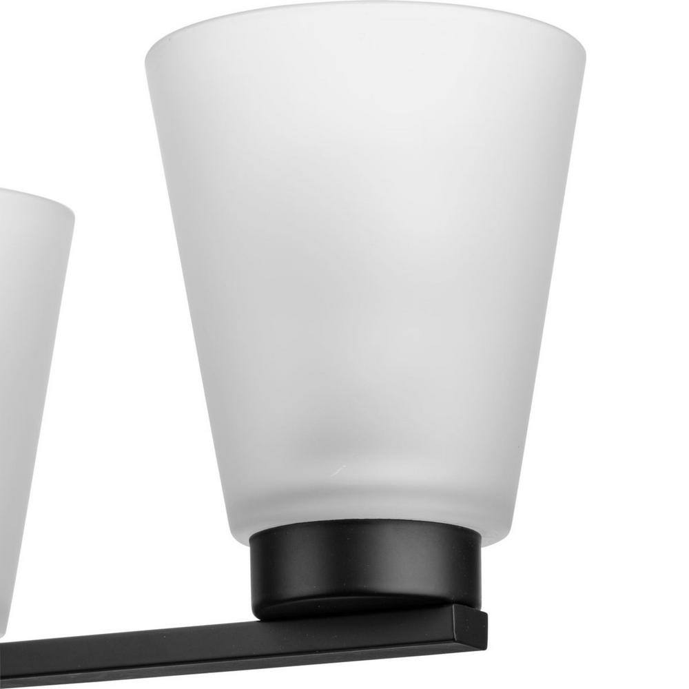 Matte Black Steel 3-Light Chandelier with Etched Glass Shades