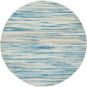 Jubilant Teal Blue 5 ft. x 5 ft. Moroccan Farmhouse Round Area Rug