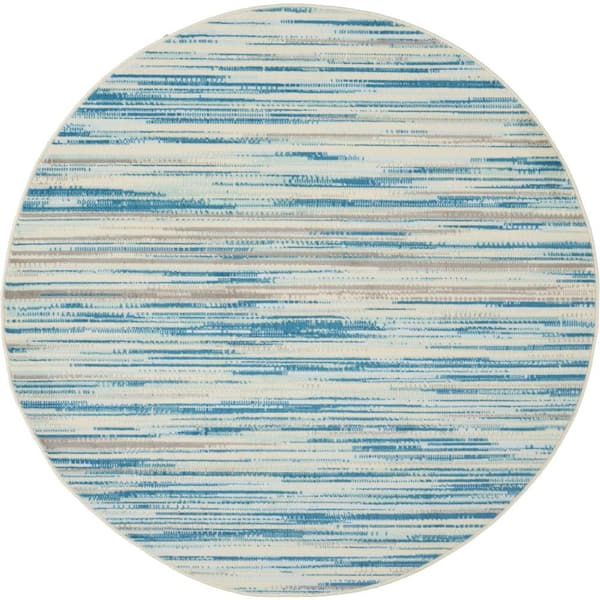 Nourison Jubilant Teal Blue 5 ft. x 5 ft. Moroccan Farmhouse Round Area Rug