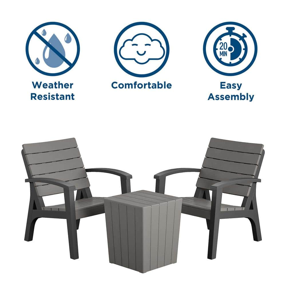COSCO Gray and Black 3-Piece Resin Chat Set with Coffee Table