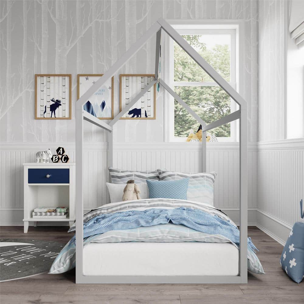 Skyler Twin Dove Gray Metal Montessori House Bed with Slats