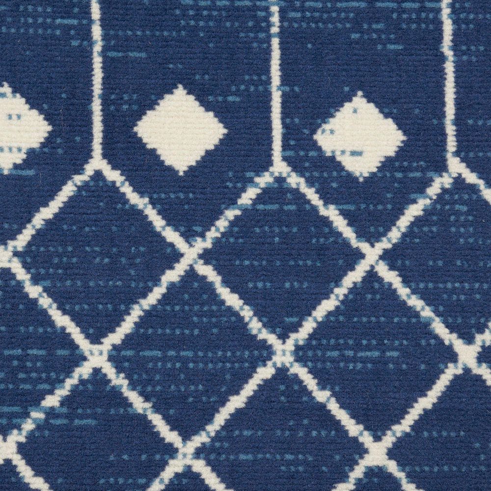 Navy and Ivory Geometric Synthetic Runner Rug