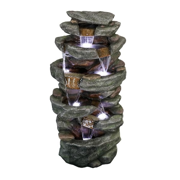 40. 5in. Outdoor Waterfall Fountain 6-Tiered Cascading Relaxation Garden Fountain w/LED Lights for Home and Office Decor