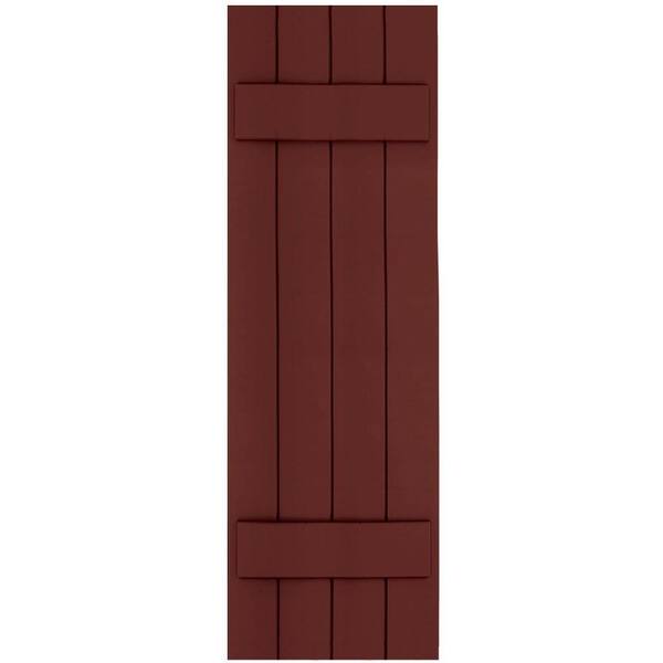 Winworks Wood Composite 15 in. x 48 in. Board & Batten Shutters Pair #650 Board & Batten Red