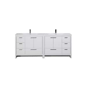 Dolce 84 in. W Bath Vanity in High Gloss White with Reinforced Acrylic Vanity Top in White with White Basins