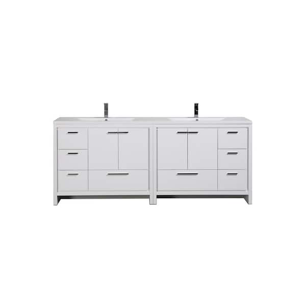Moreno Bath Dolce 84 in. W Bath Vanity in High Gloss White with Reinforced Acrylic Vanity Top in White with White Basins