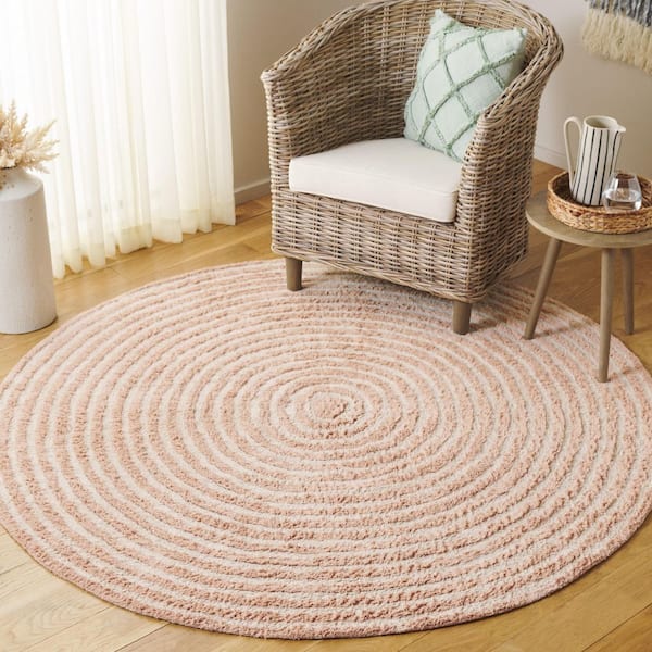 Easy Care Pink/Ivory 6 ft. x 6 ft. Machine Washable High-Low Swirl Solid Round Area Rug
