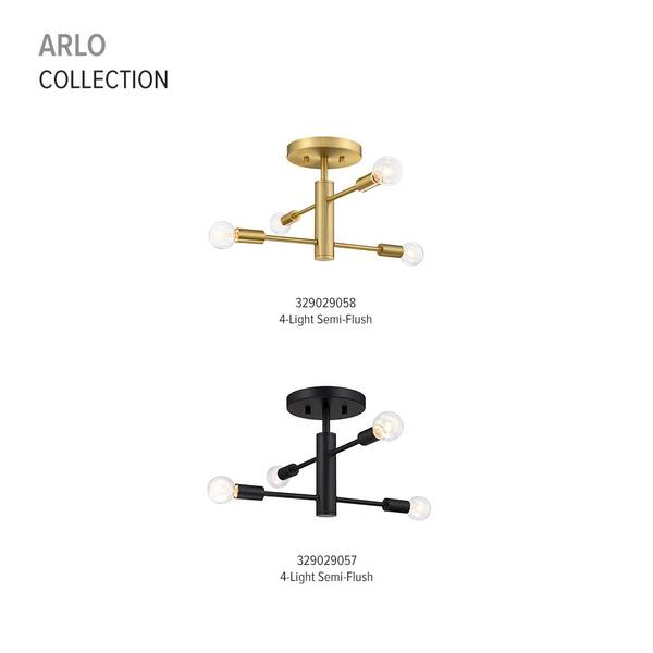 Designers Fountain - Arlo 14.25 in. 4-Light Brushed Gold Modern Entryway Semi-Flush Mount with No Bulbs Included