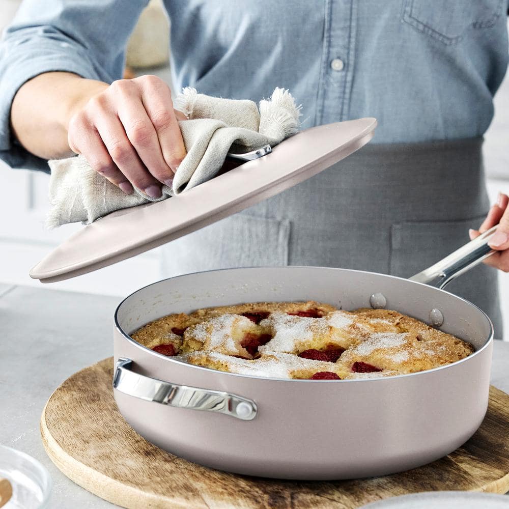 Pink Ceramic Nonstick Aluminum Fry Pan Set with Lid, 3-Piece