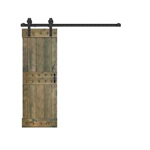 Mid-Century Style 30 in. x 84 in. Aged Barrel DIY Knotty Pine Wood Sliding Barn Door with Hardware Kit