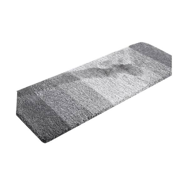 Afoxsos 47 in. x 24 in. Light Grey Stripe Microfiber Rectangular Shaggy Bath Rugs