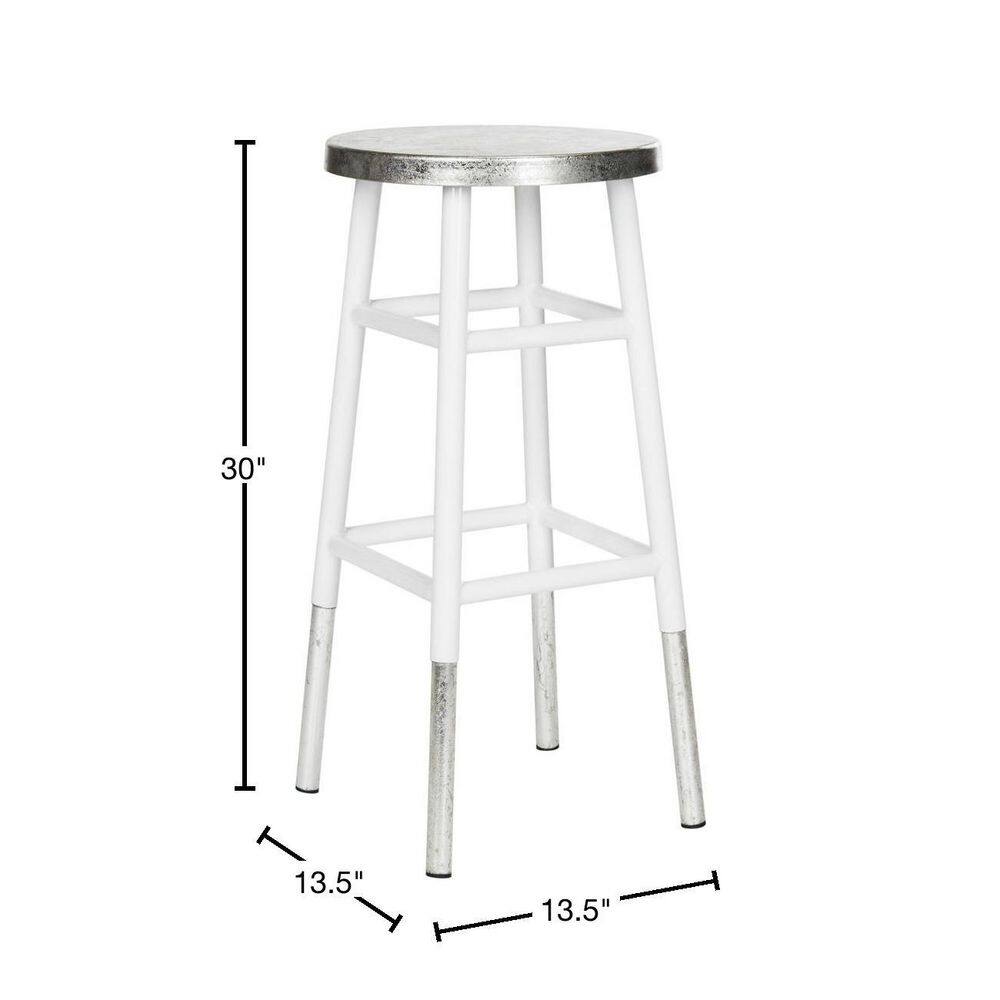 Kenzie 30" White and Silver Iron Bar Stool