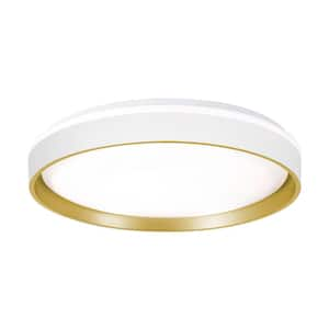 Rana 19 in. 200-Watt Contemporary White Integrated LED Flush Mount with Frosted Glass White Frosted Clear Shade