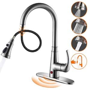 Single Handle Pull Down Activation Sprayer Kitchen Faucet with Deckplate Included and Touchless Brushed Nickel