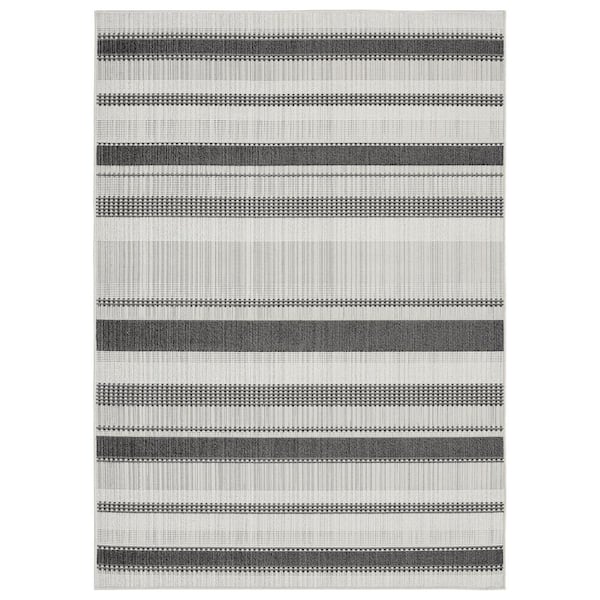 Home Dynamix Tripoli Mateo Charcoal/Cream 5 ft. x 7 ft. Striped Indoor/Outdoor Area Rug