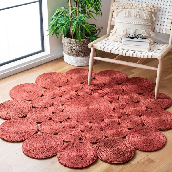 Natural Fiber Rust 5 ft. x 5 ft. Woven Floral Round Area Rug