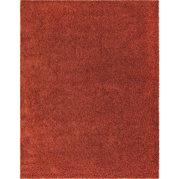 Unique Loom Solid Shag Terracotta 8 ft. x 10 ft. Area Rug