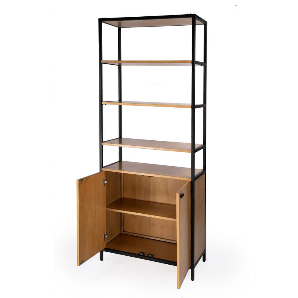 Hans 35.25" Black and Wood Adjustable Etagere Bookcase