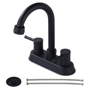 High Arc 4 in. Centerset Double Handle Bathroom Faucet with Drain Kit Included in Matt Black