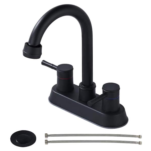 Heemli High Arc 4 in. Centerset Double Handle Bathroom Faucet with Drain Kit Included in Matt Black