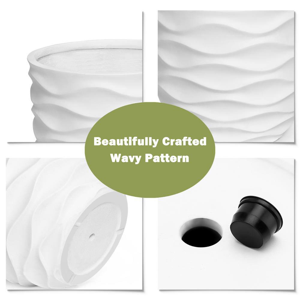 White Wavy Magnesium Oxide Round Planter, 16-Inch