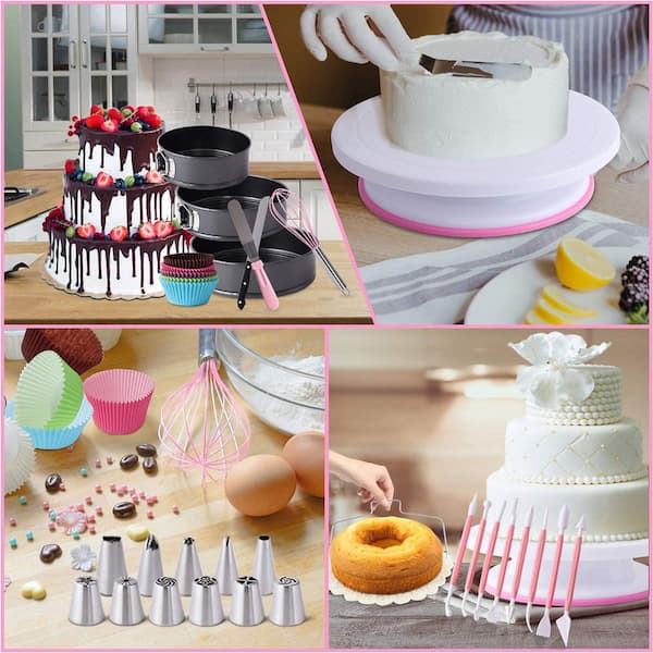 cake dressing tools Decorating Supplies,493 PCS Cake Decorating Kit 3 Packs Springform Cake Pans, Cake Rotating Turntable,48 Piping Icing Tips,7 Russian Nozzles, Baking Supplies,Cupcake Decorating Kit, Multicolor: Home & Kitchen Our cake decorating tool allows you to effortlessly create stunning designs on the sides of your cakes Fondant Cake Decorating Kit 102-count