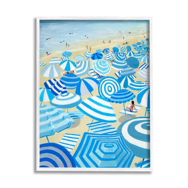 The Stupell Home Decor Collection Striped Coastal Beach Umbrellas Design by Life Art Designs Framed Nature Art Print 14 in. x 11 in.