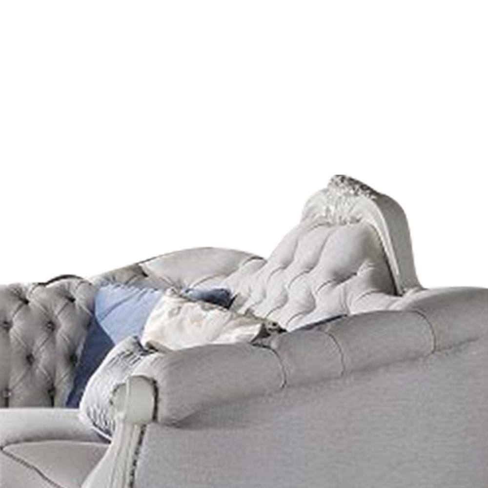 Bone White Tufted Leather Loveseat with Nailhead Trim