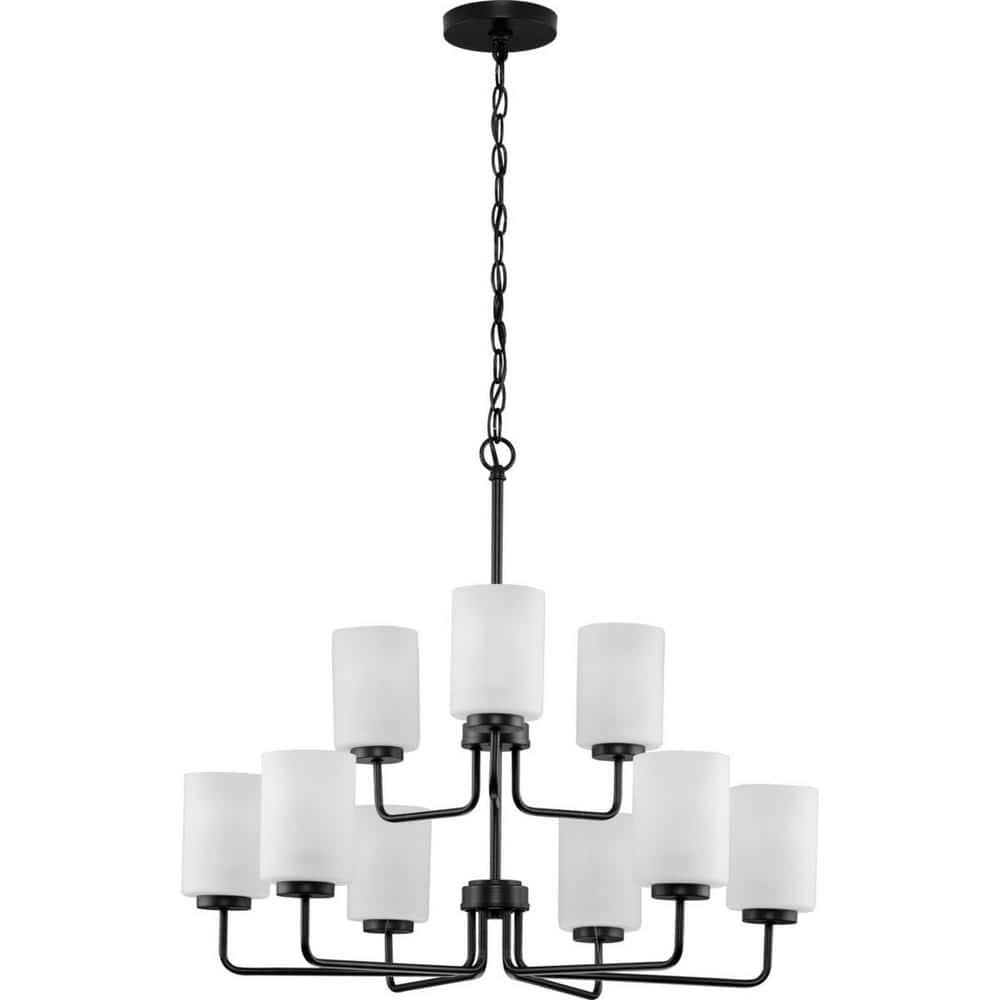 Merry 9-Light Matte Black Etched Glass Contemporary Chandelier