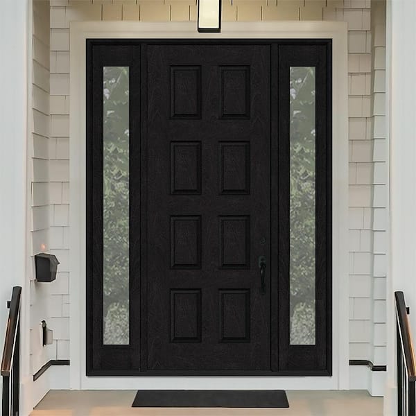 Regency 64 in. x 96 in. 8-Panel LHIS Onyx Stain Mahogany Fiberglass Prehung Front Door w/Dbl 12in. Sidelites