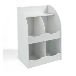 White Four Bin Storage Cubby with Bookshelf