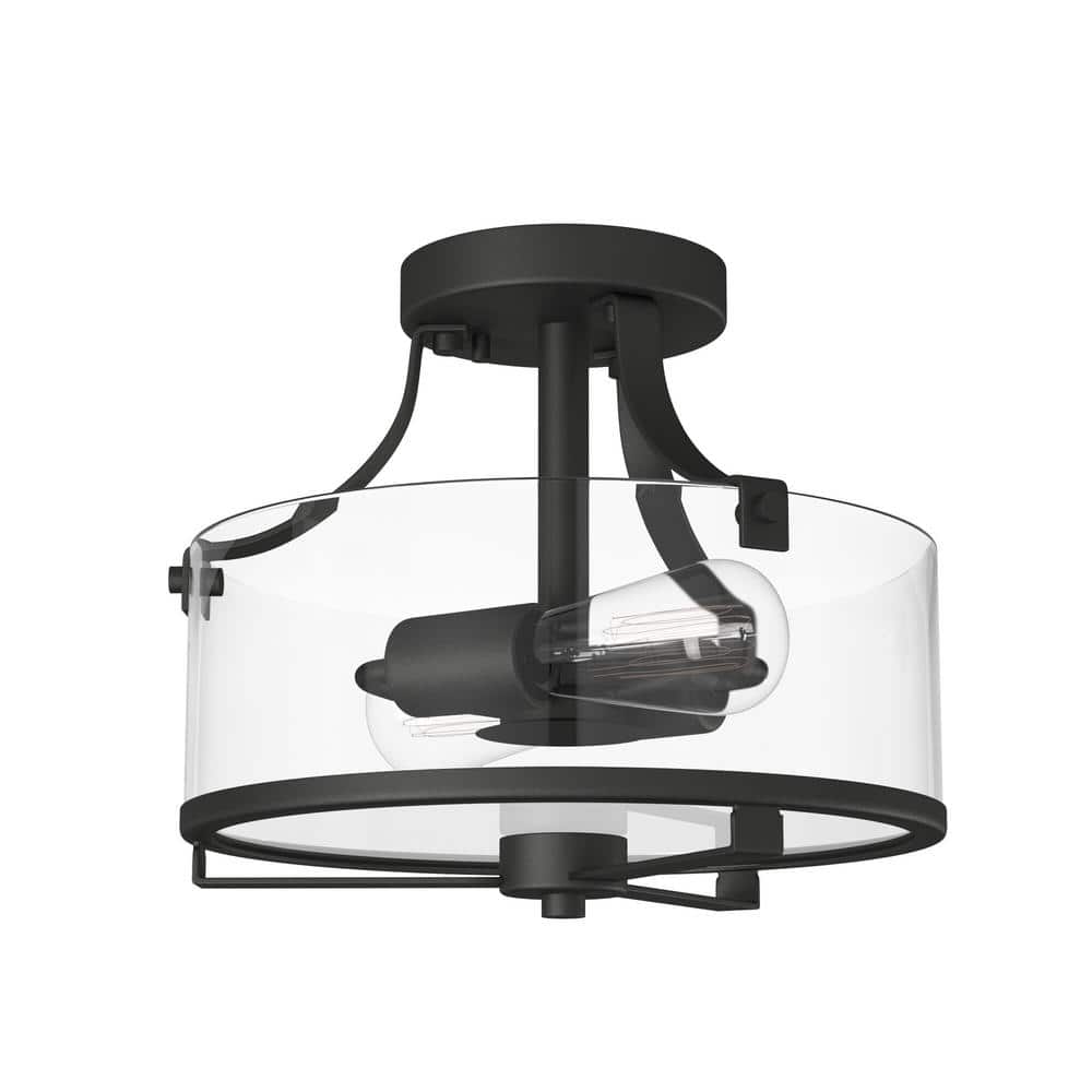 Jedrek 12.5'' Black Steel and Glass Drum Semi-Flush Light