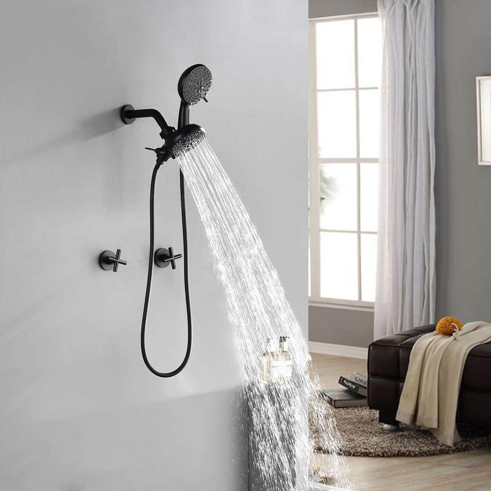 Matte Black Wall Mounted Dual Shower Head System with Handheld