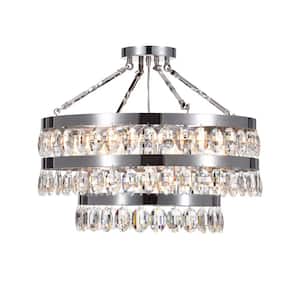 Torri 23 in. 7-Light Chandelier Style Chrome Semi Flush Mount with No Bulbs Included, for Living/Dining/Bed Room