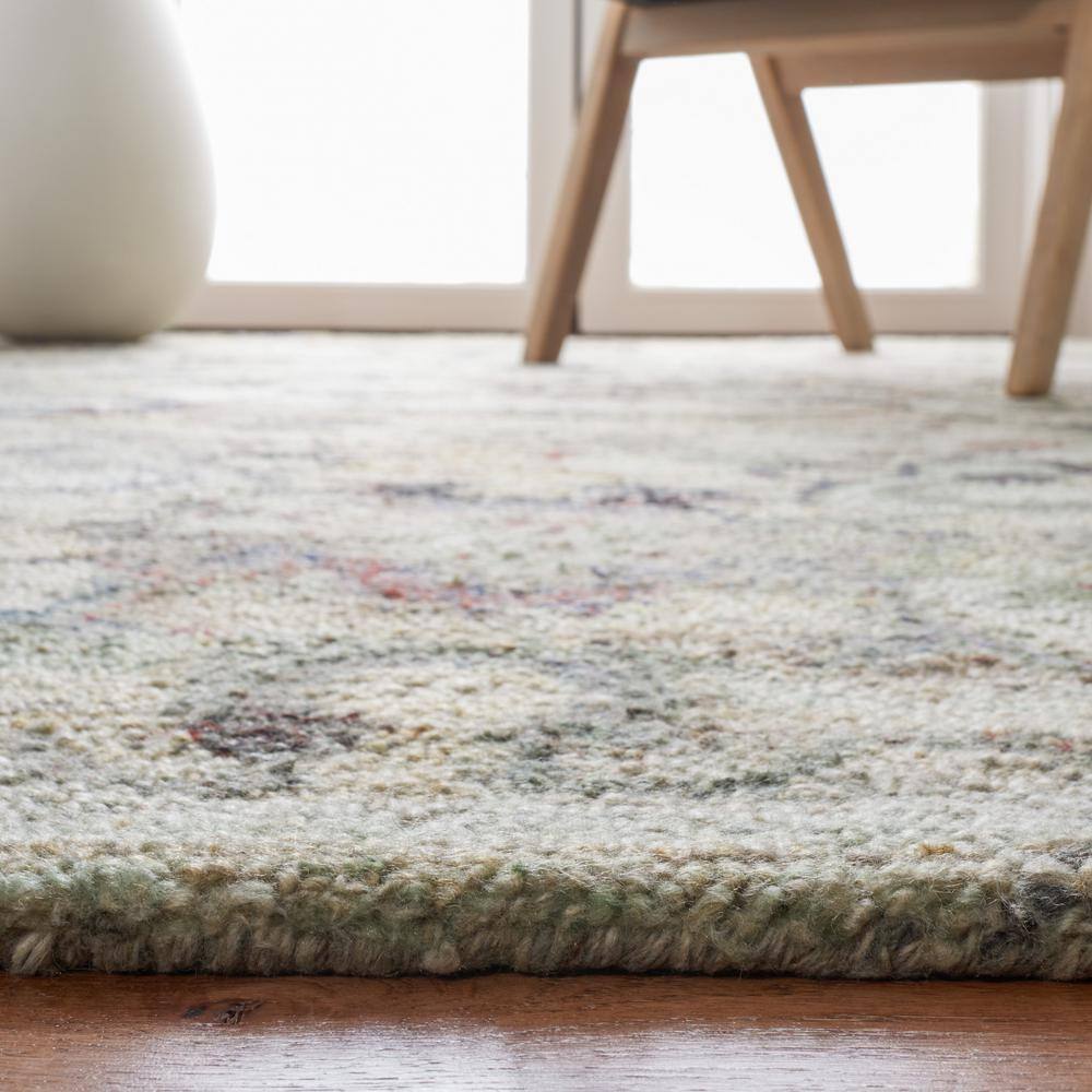 Handmade Sage and Beige Round Wool Area Rug with Cotton Backing