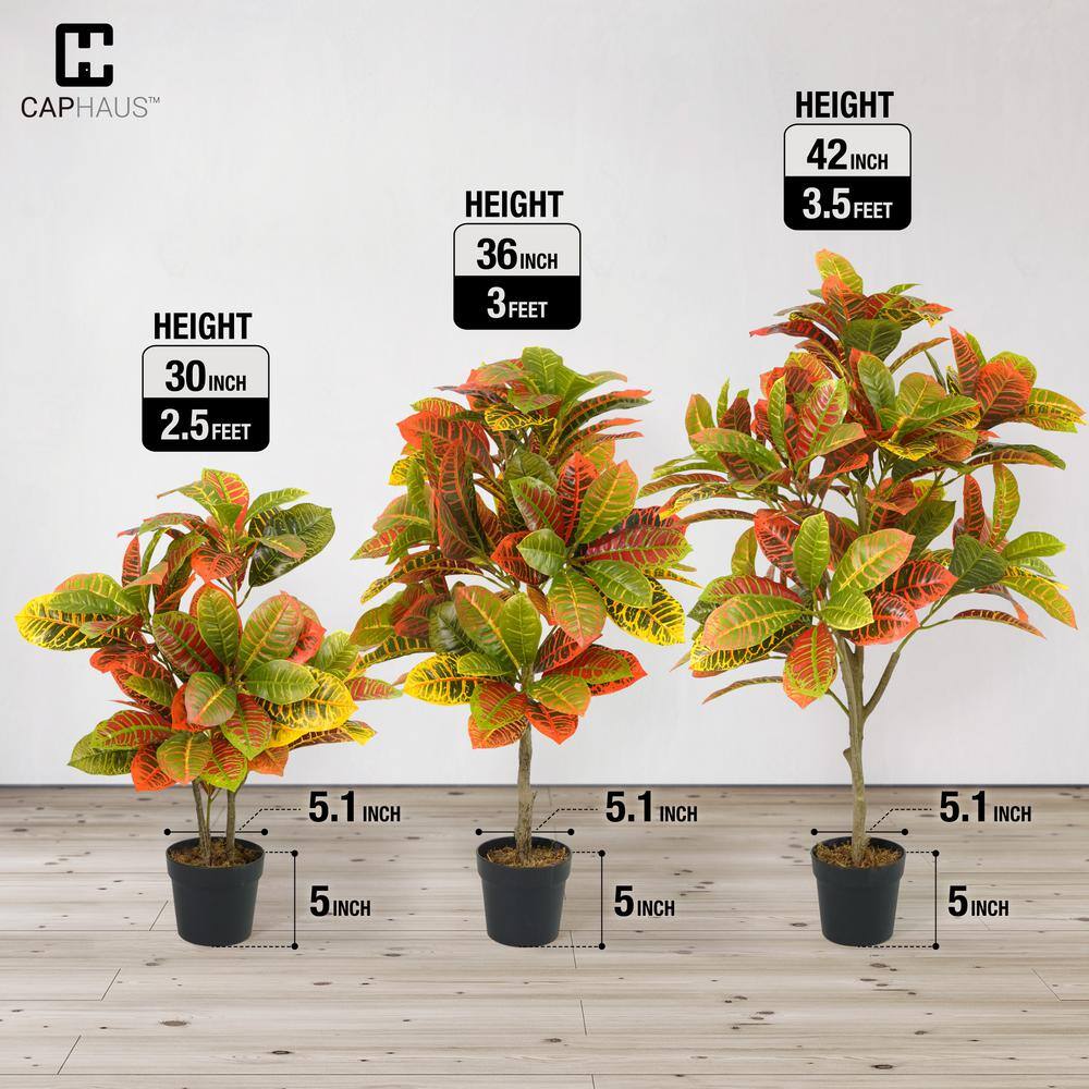 36 Inch Artificial Croton Topiary Tree with Plastic Pot and Moss