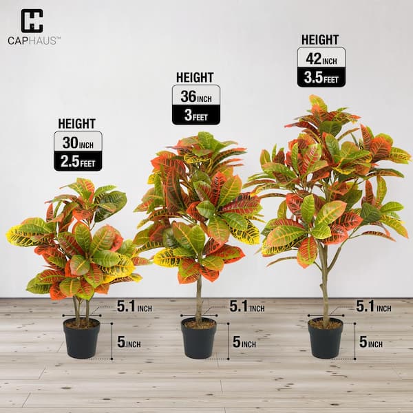 CAPHAUS 36 in. Artificial Topiary Croton Tree, UV Resistant Artificial Plants, Faux Trees in Pot w/Dried Moss